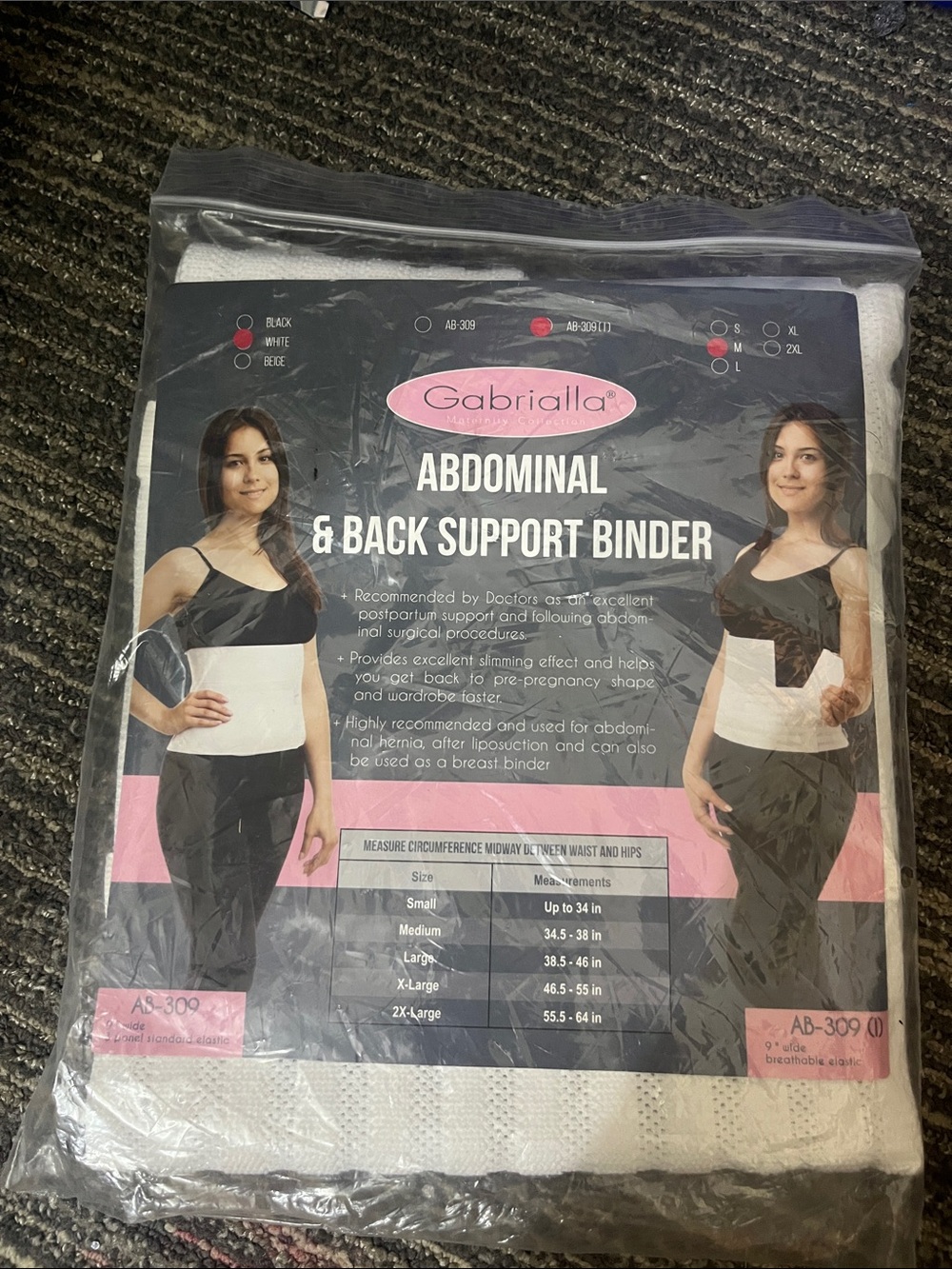 White Abdominal & Back Support Binder - Firm Postpartum Compression Size M 704